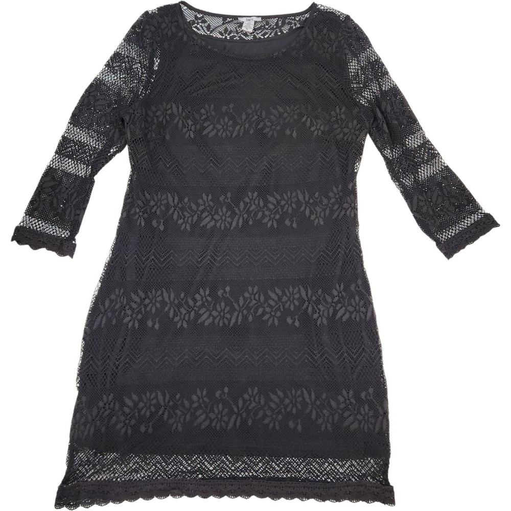Witchy Whimsigoth Sz XL Dress Black Lace Floral Sheer Lined Boho Bar III - Picture 2 of 7